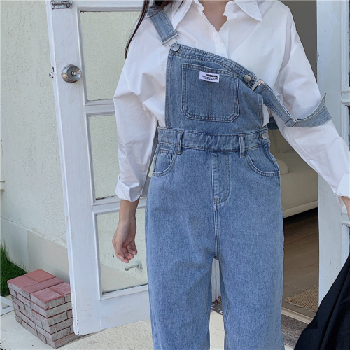 Real shooting autumn Costume Large Size fat fashionable design sense overalls high waist loose overalls
