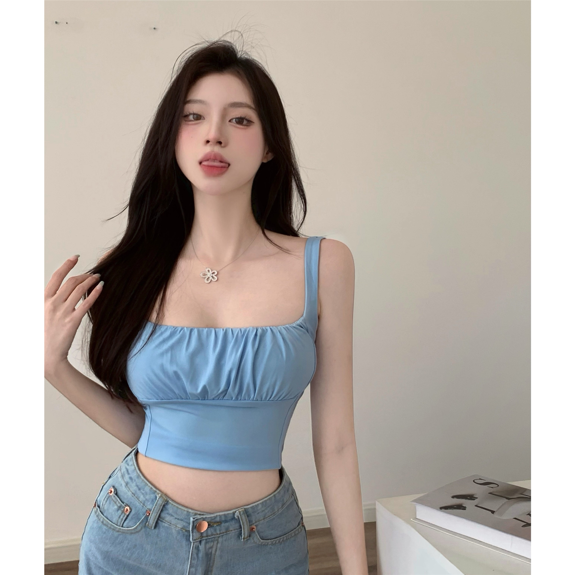 Real price ins low chest super sexy elastic fold wrap chest small suspender high waist short style thin jacket holiday vest summer