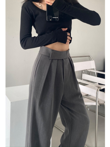Wide-leg pants women's spring new high waist drape strap casual trousers suit pants straight loose slim mopping pants