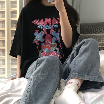 2022 spring and summer new Korean ulzzang port chic printed short sleeved t-shirt female student top