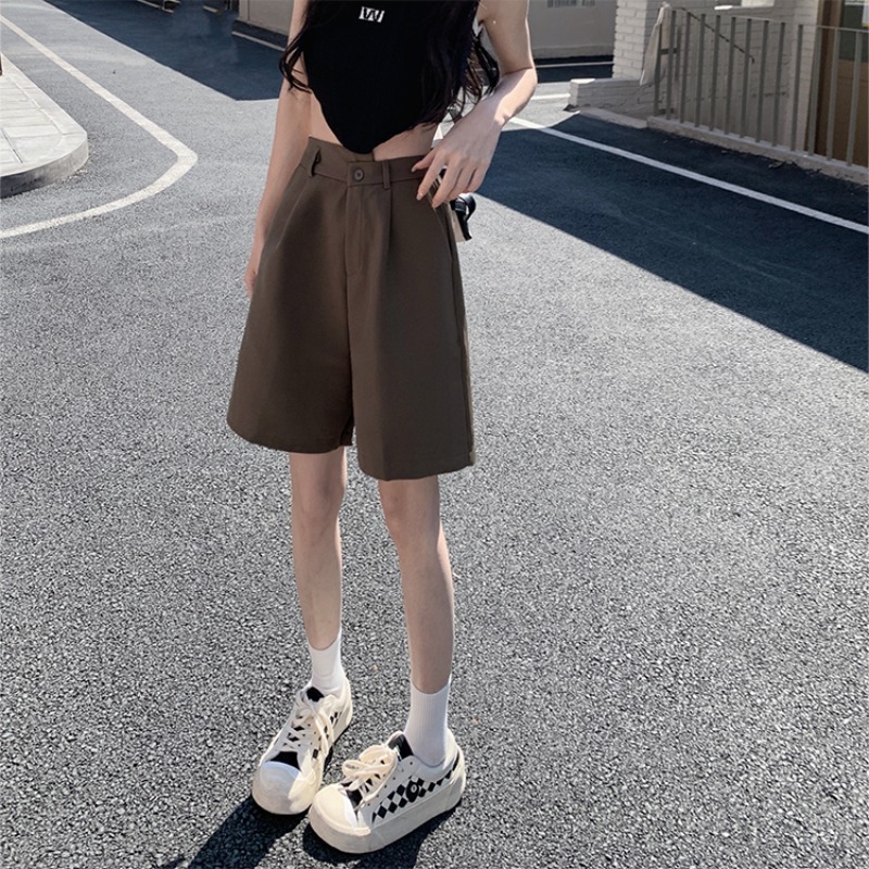 Suit Shorts women's loose design irregular high waist straight tube wide leg pants summer five point casual pants