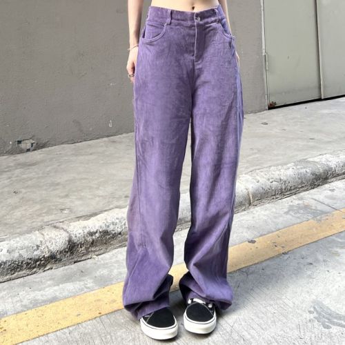Real shot 2022 new corduroy thin high waist style casual all-match casual straight trousers