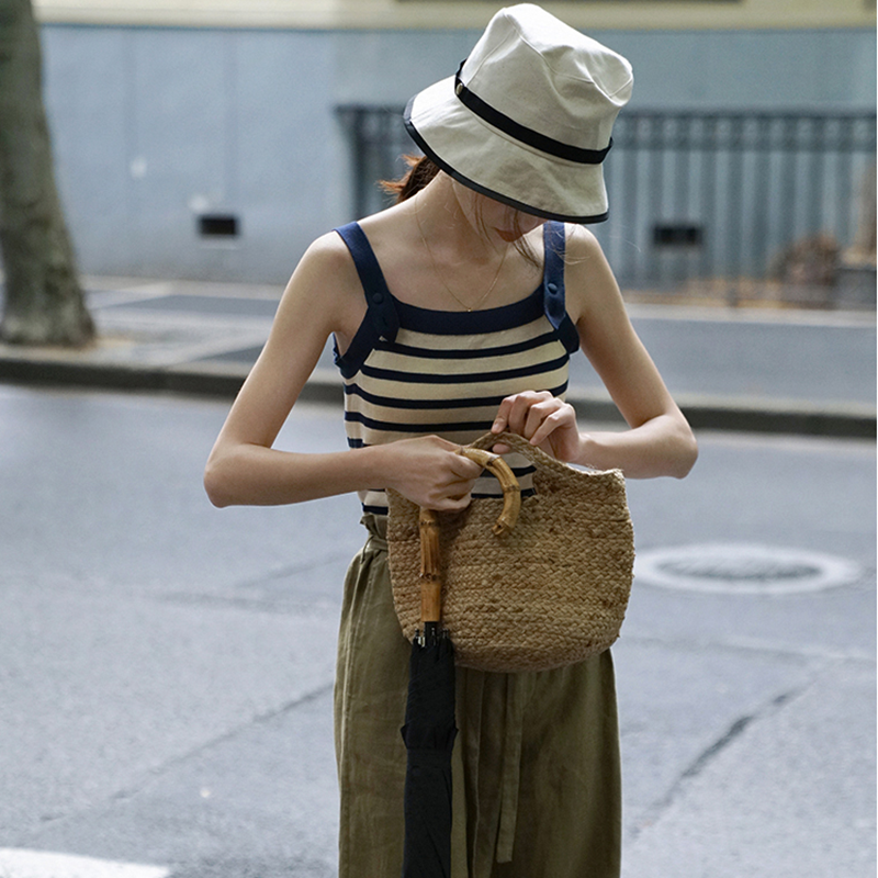 Nicoleople adjustable strap French suspender top women's summer wear knitted sleeveless striped vest thin women