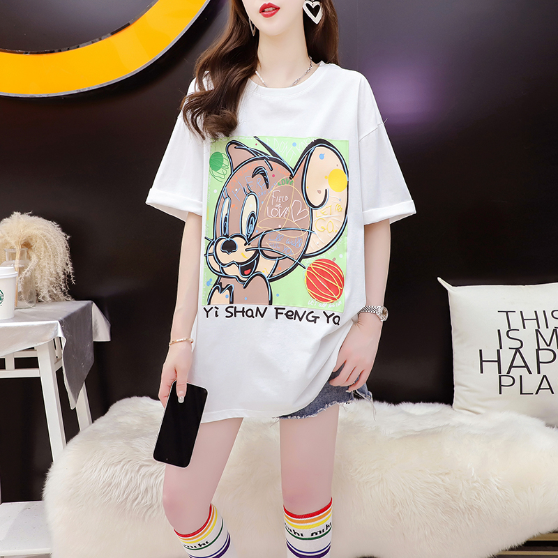 Official picture pure cotton 2023 summer printed short-sleeved t-shirt women's large size top