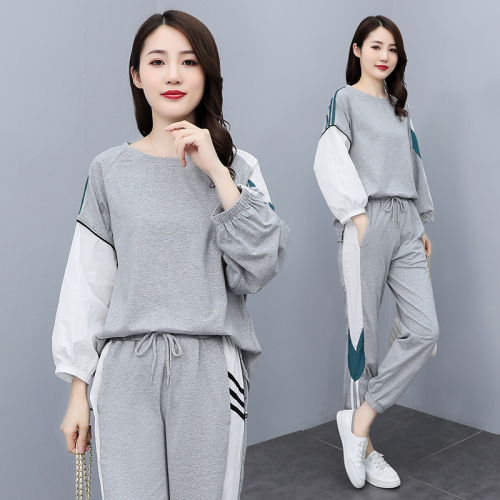 Actual shooting of  autumn new sportswear set women's summer fashion Korean loose student leisure two-piece set large