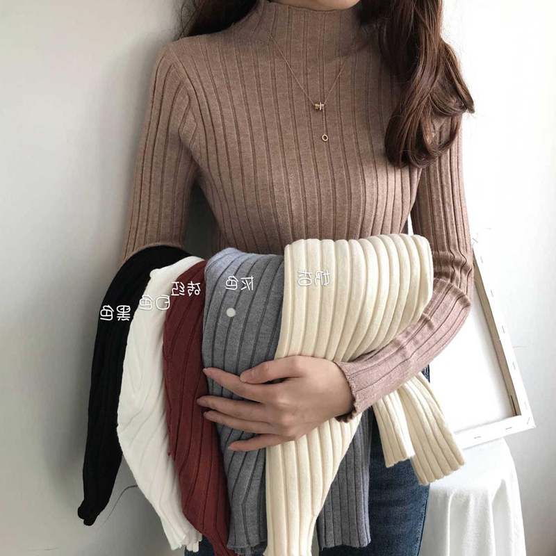 Western style all-match solid color bottoming shirt women's new fashionable fashion long-sleeved knitted sweater top