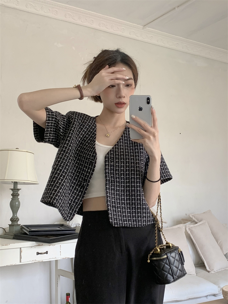 Real price real price Summer new French style small fragrance short-sleeved small jacket female slim temperament all-match cardigan shirt