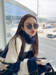 Mohair high collar striped Pullover Sweater for women in autumn and winter