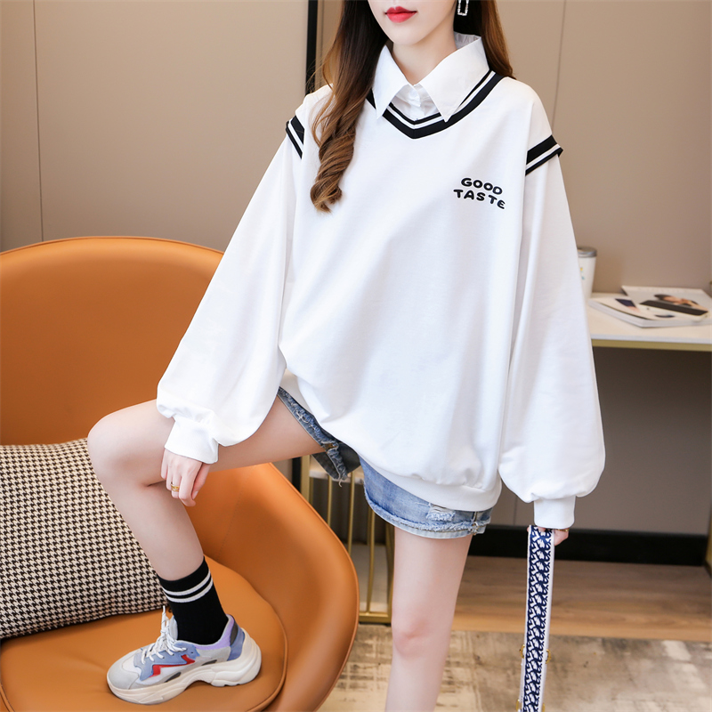 Spring clothing real shot casual loose long-sleeved large size women's clothing slimming top sweater large size student clothing