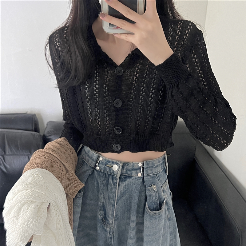 Real price new retro hollow out chic long sleeve sun protection cardigan top women