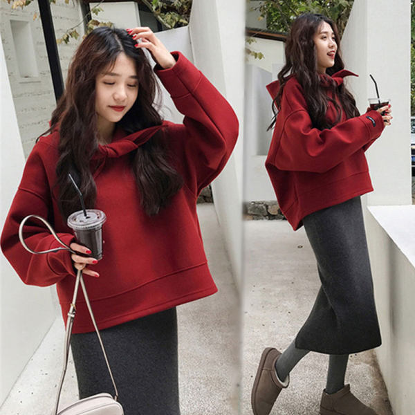New style sweater suit autumn winter Plush thickened fashion two-piece suit winter temperament sweater skirt