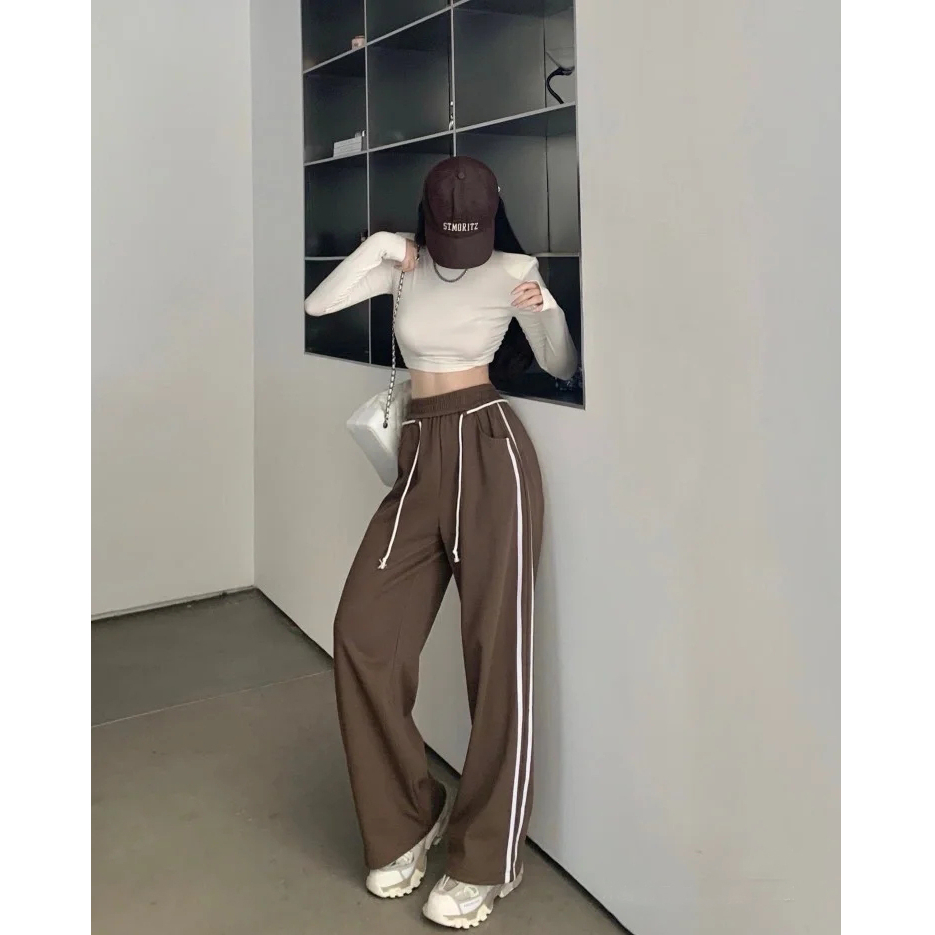 Gray sports wide-leg pants women's spring and autumn 2022 new high waist drape casual pants drawstring mopping straight leg pants