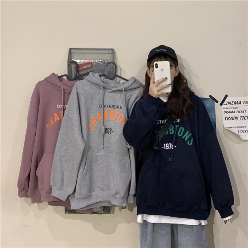 Autumn winter Korean 2019 new Hong Kong style retro hoodie with plush and loose ins lovers' sweater