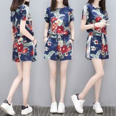 New European station large size loose and thin two piece fashionable foreign style shorts wide leg pants suit for women