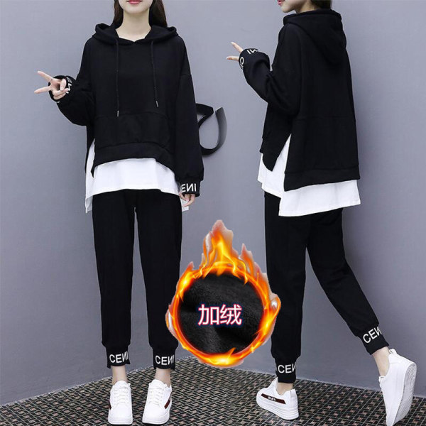 Plush sports suit women's 202 autumn / winter student's Korean loose homestay BF two piece set