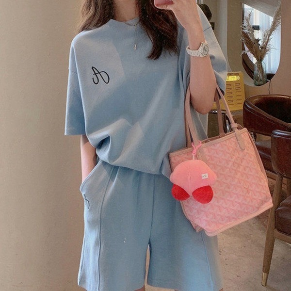 Summer new casual sports shorts two-piece set lazy style fashion T-shirt embroidered top set female student