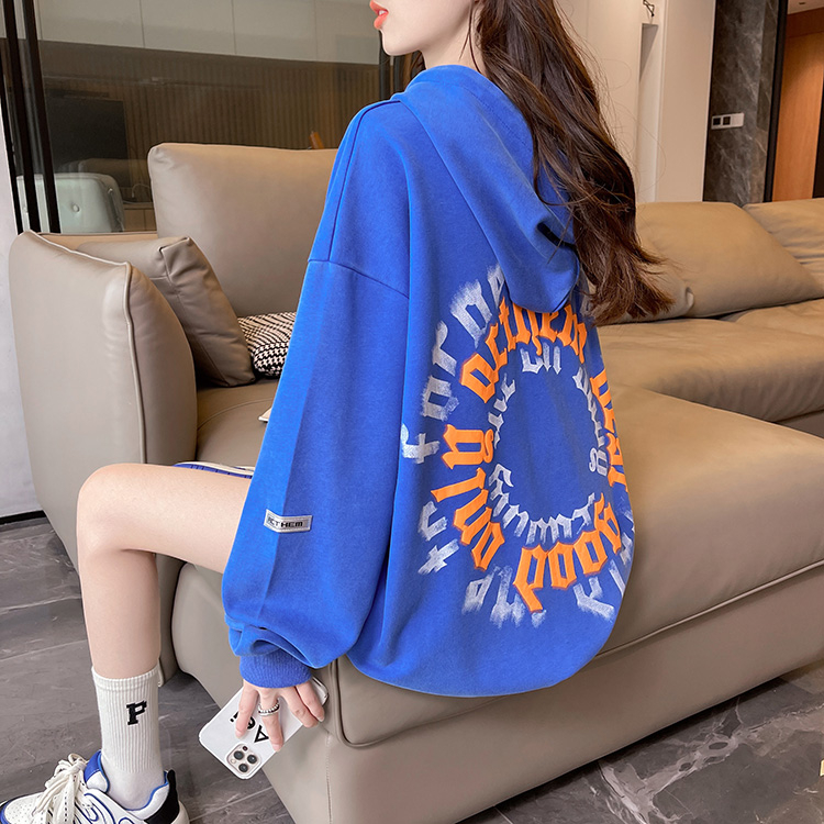 Real shot spring clothes 280g 100 polyester fiber tide brand American retro washed mid-length hooded sweater
