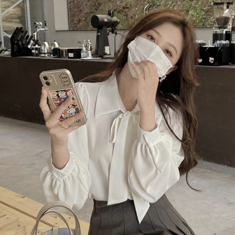 Bow-knot shirt women's design sense niche new spring and autumn chic high-end long-sleeved OL top