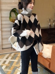 Europe station winter new European women's fashion high collar cashmere sweater women's backing diamond sweater fashion