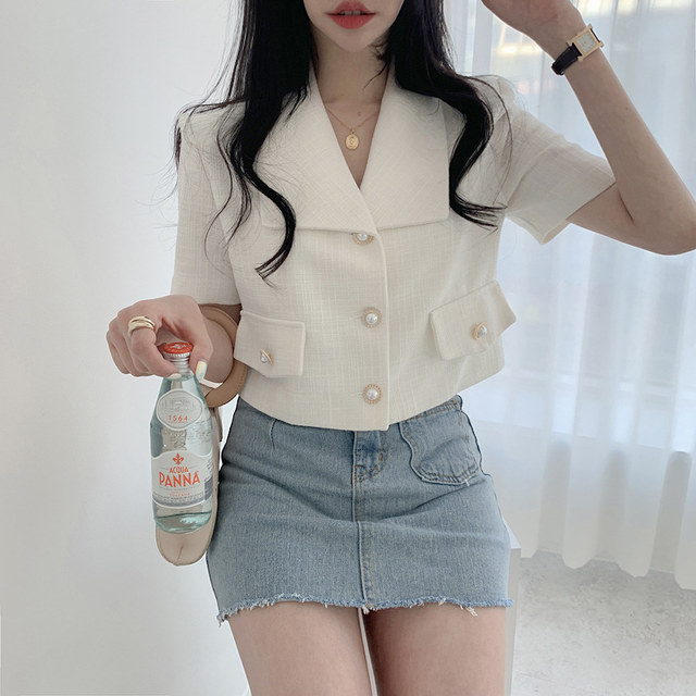 Korean style classic button Lapel short sleeve suit coat small suit women