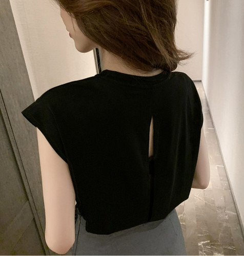 Summer new Korean sleeveless vest T-shirt high waistband skirt suit female Royal sister two piece suit