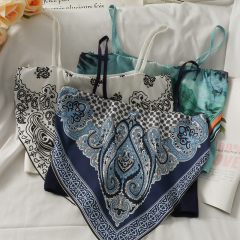 Retro print stitching short belly Pocket Vest for women 2021 new slim and navel revealing knitted suspender