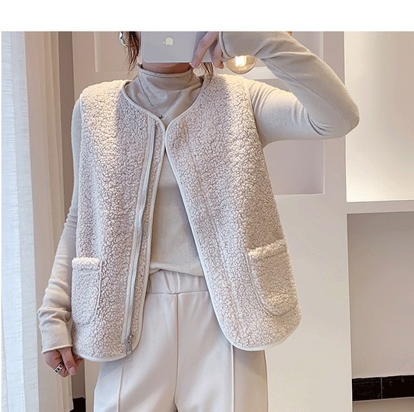Autumn women's fur one lamb fur vest coat women's winter out wear fashion versatile short waistcoat