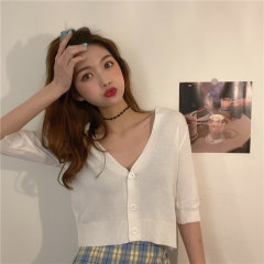 Real photo real price 2020 summer new V-neck mix and match solid color short cardigan westernized Knitted Top Women's short sleeve