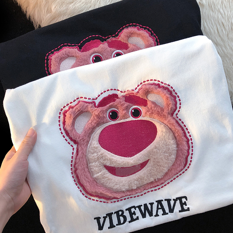 Summer recommended cotton new cartoon cute fashion Korean versatile short sleeve T-shirt women's towel embroidery