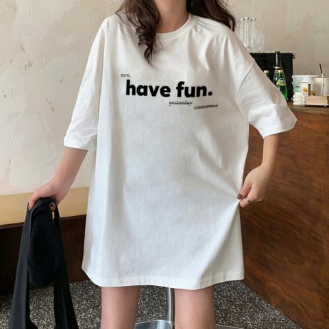 2022 Summer Short Sleeve T-Shirt women's Korean version loose Hong Kong style letter printing ins Harajuku style retro top fashion students