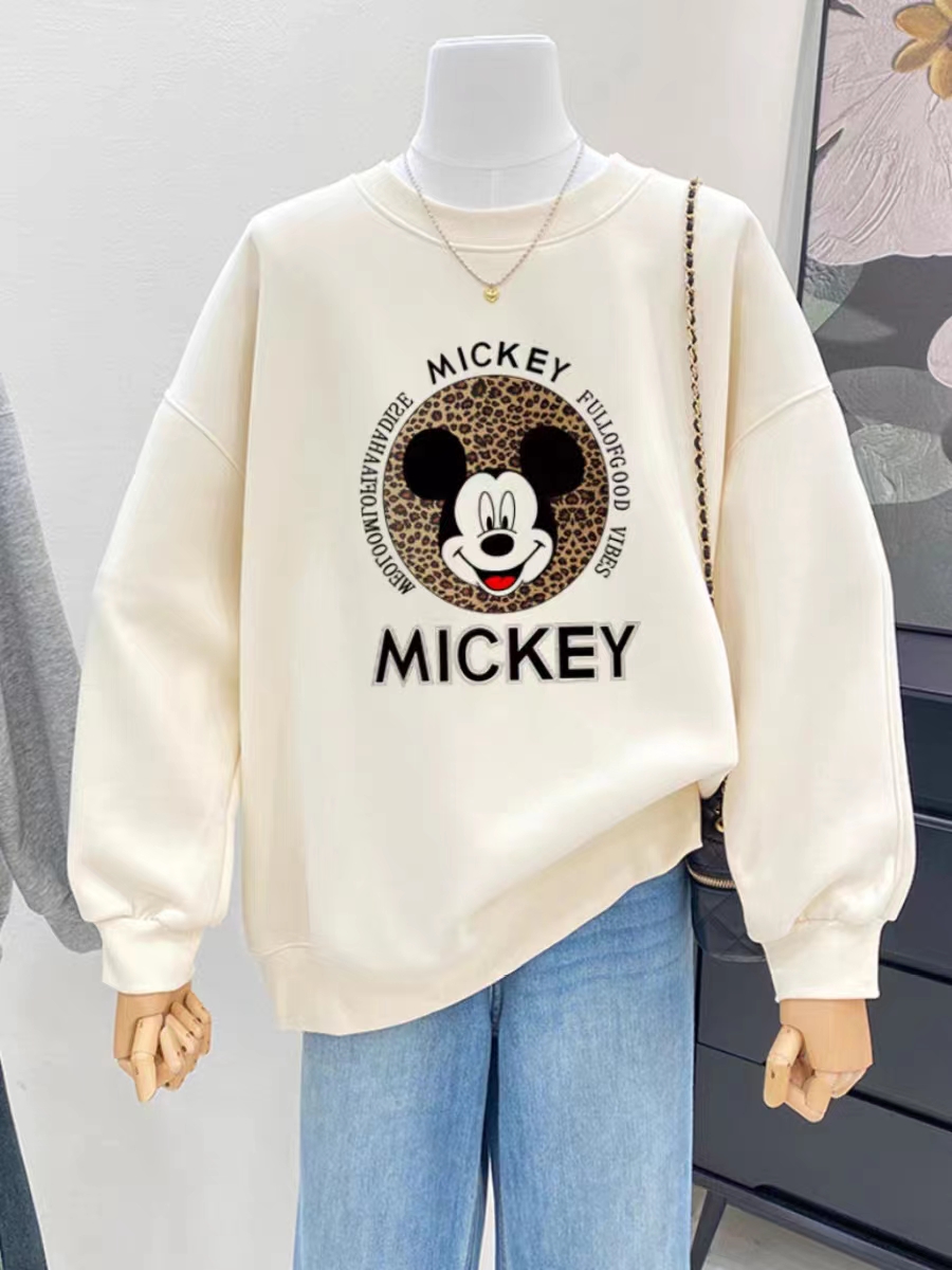 Thin Cotton Milk Silk Plus Warm Cotton Silver Fox Fleece Round Neck Print Sweatshirt for Women Couple Quality