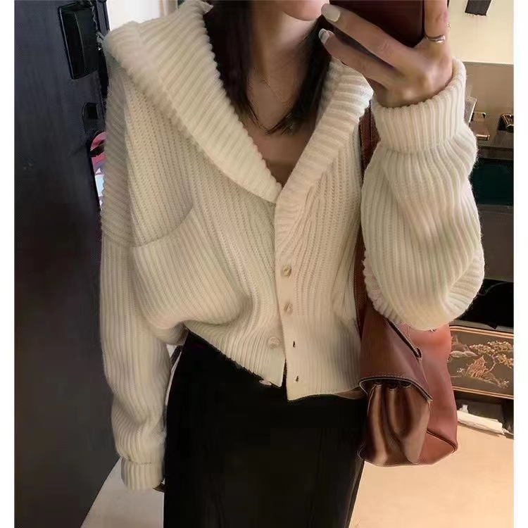 Hooded sweater coat women's autumn new style lazy style top gentle loose outer wear chic short knitted cardigan