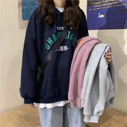 Autumn winter Korean 2019 new Hong Kong style retro hoodie with plush and loose ins lovers' sweater