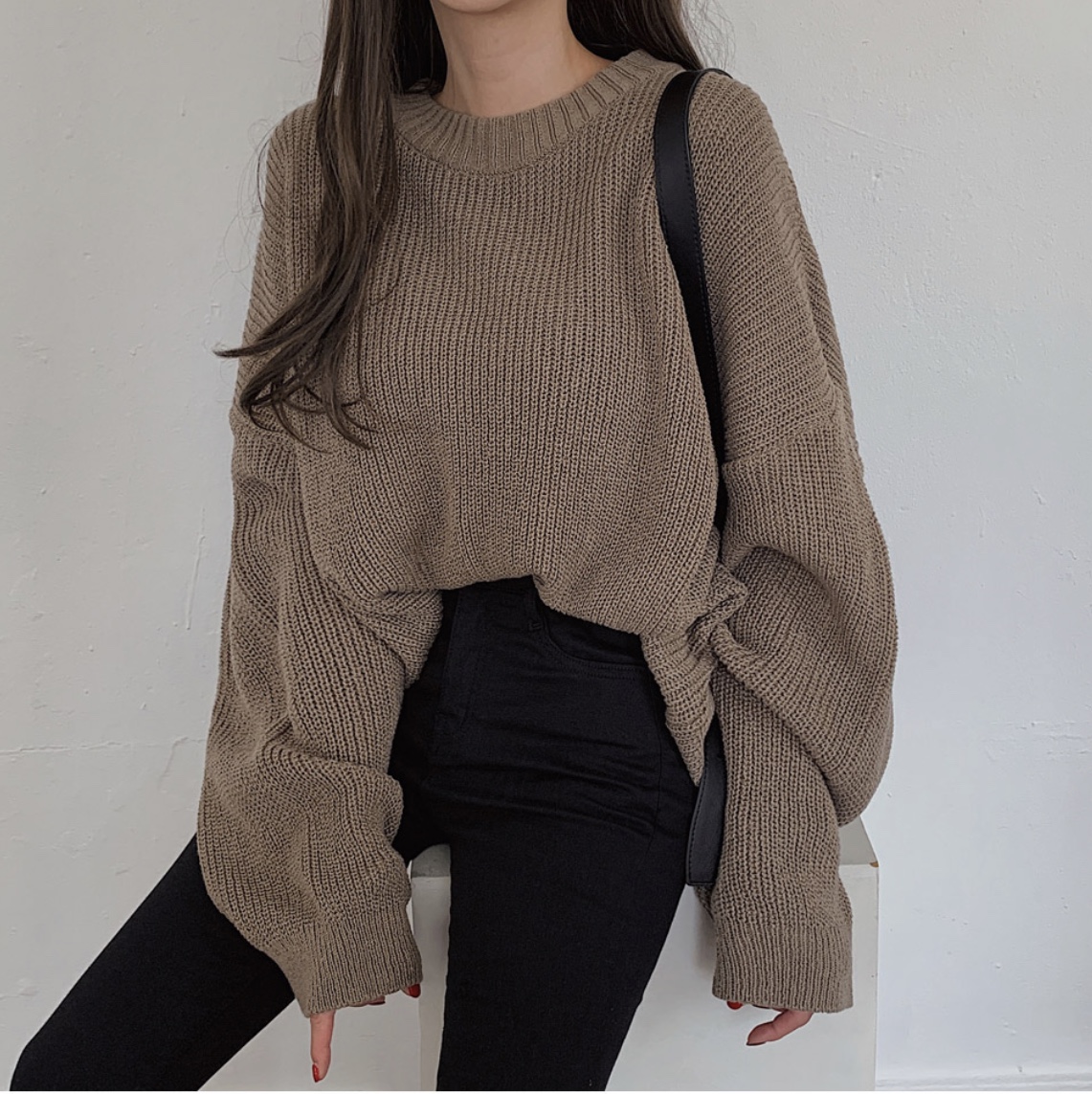 Original Korean version autumn and winter loose and lazy sweater solid color basic model all-match pullover knitted top