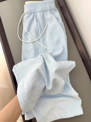 Soft Blue Air Yamamoto Women's Summer Casual Lazy Wavy Texture Relaxed Waist Wide Leg Drape Sun Protection Pants