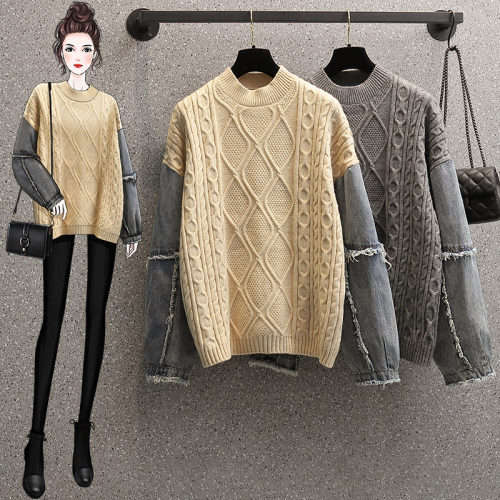 Real shooting of large women's clothing in autumn and winter 2021 new slightly fat mm retro twist sweater loose and thin lazy sweater