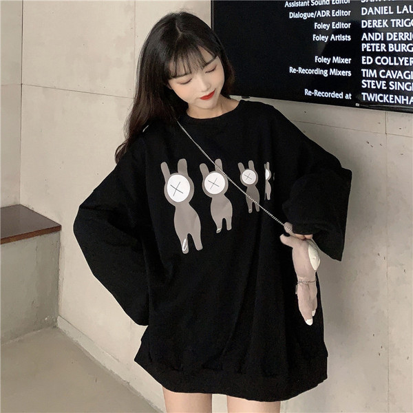Official picture Plush thickened Korean new Slouchy loose crew neck cartoon printed student sweater