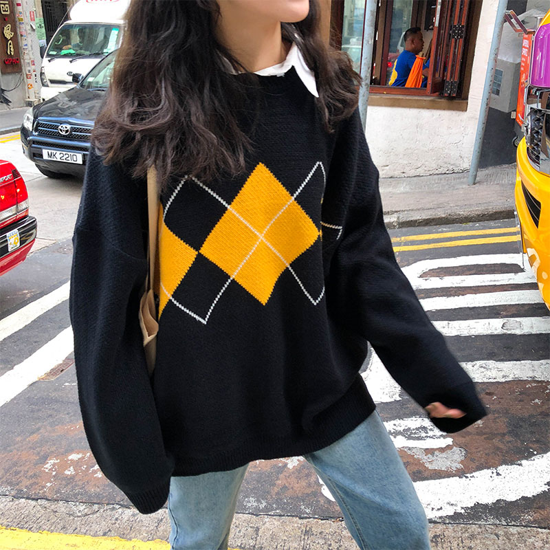 2021 Korean version new casual style Lingge loose net red Pullover Sweater Coat women