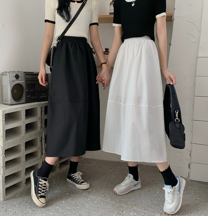 Real price ~ mid length skirt women's 2021 summer high waist slim white patchwork casual A-line skirt