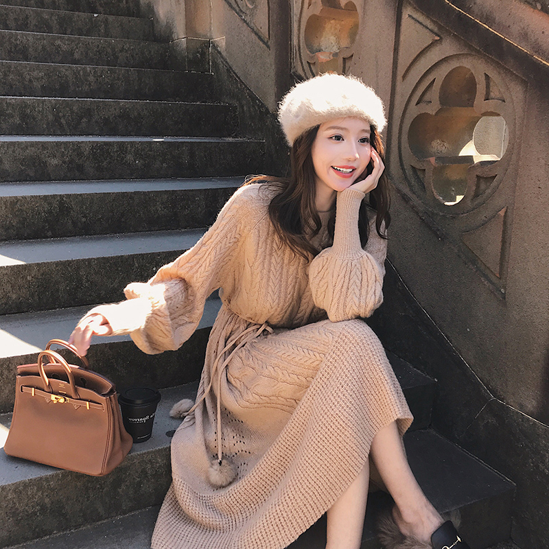 2022 autumn and winter Japanese style lazy style fashion loose all-match Western style with coat thickened knitted bottoming dress