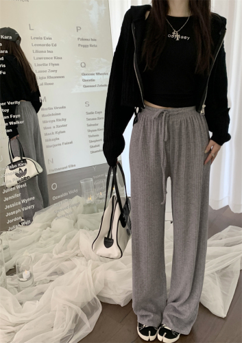 Real shot real price#small lazy pants all-match classic hemp rope elastic waist wide-leg casual pants