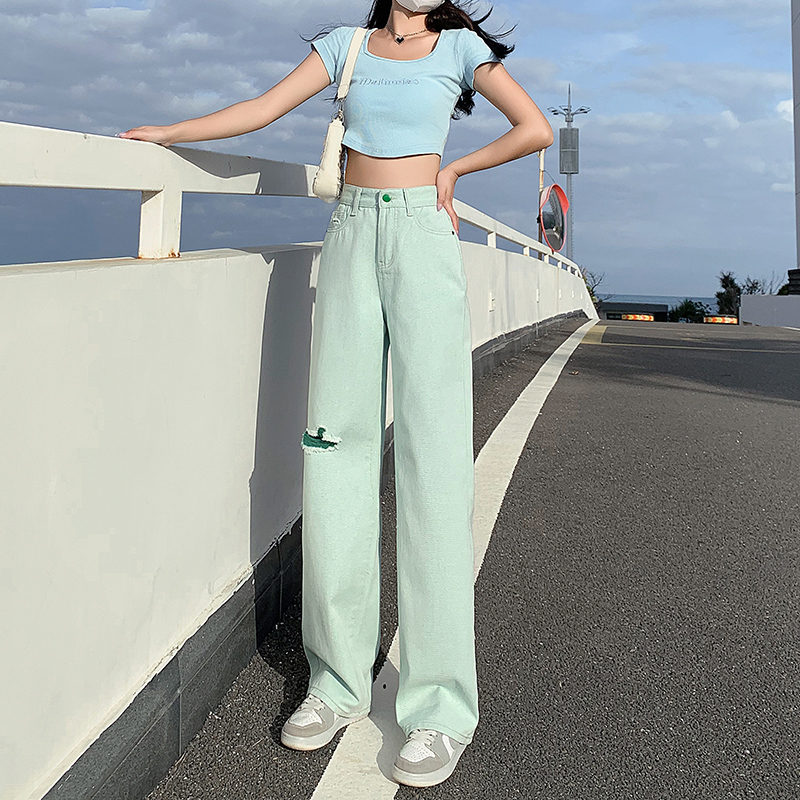 Real shot 2022 new wide leg jeans light color jeans thin pants