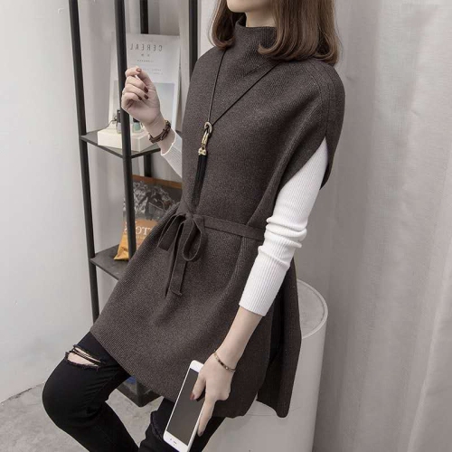 Half high neck medium length sweater shoulder women's Pullover 2020 spring and autumn new loose lazy style foreign style knitted vest