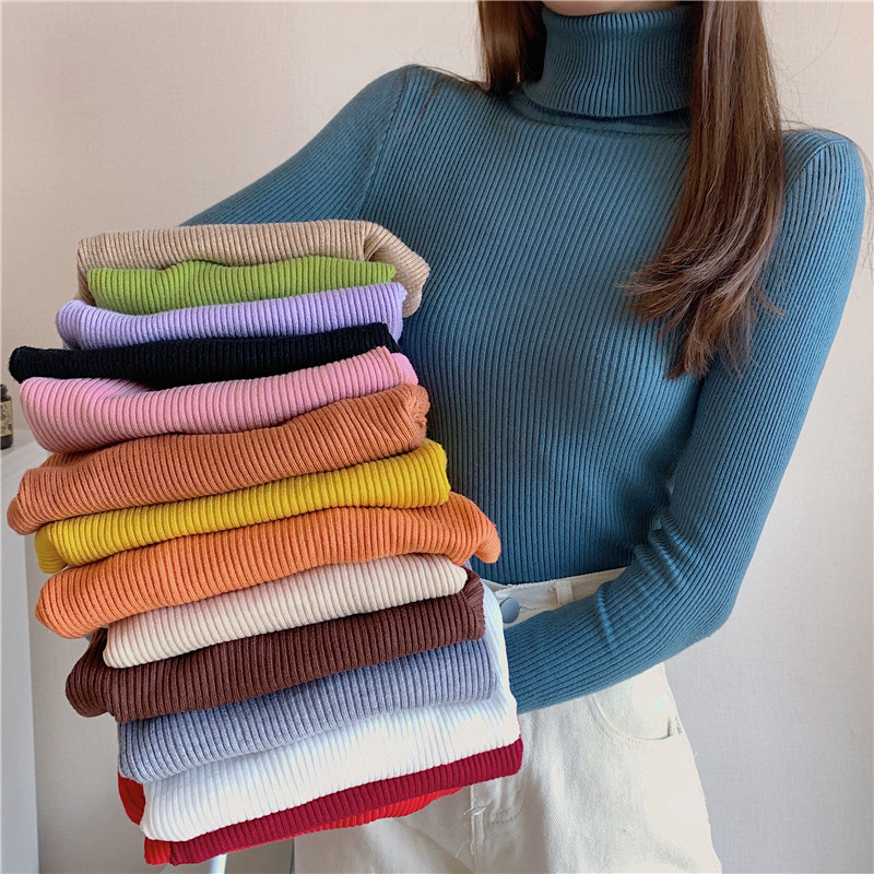 Real shot running volume is not reduced Turtleneck bottoming shirt women's autumn and winter sweater Western style long-sleeved knitted solid color top