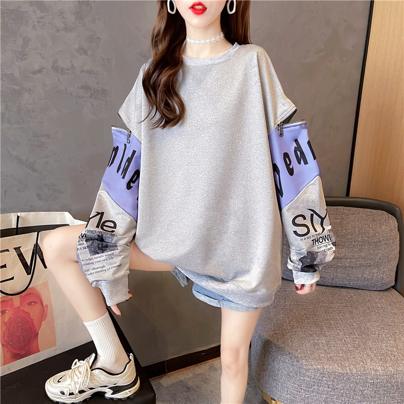 Actual shooting of autumn new Korean version trendy round neck letter printing loose medium and long women's large size women's wear thin women's sweater