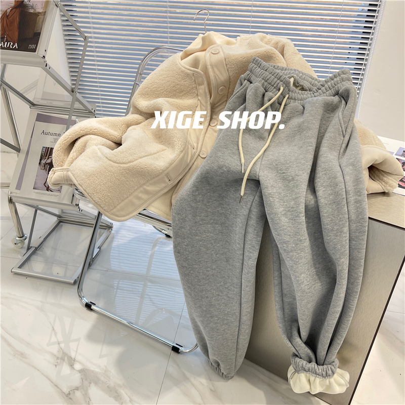 South Korea's Dongdaemun bf Korean version of winter plus velvet thickened sweatpants women's loose casual pants leggings sports pants ins tide