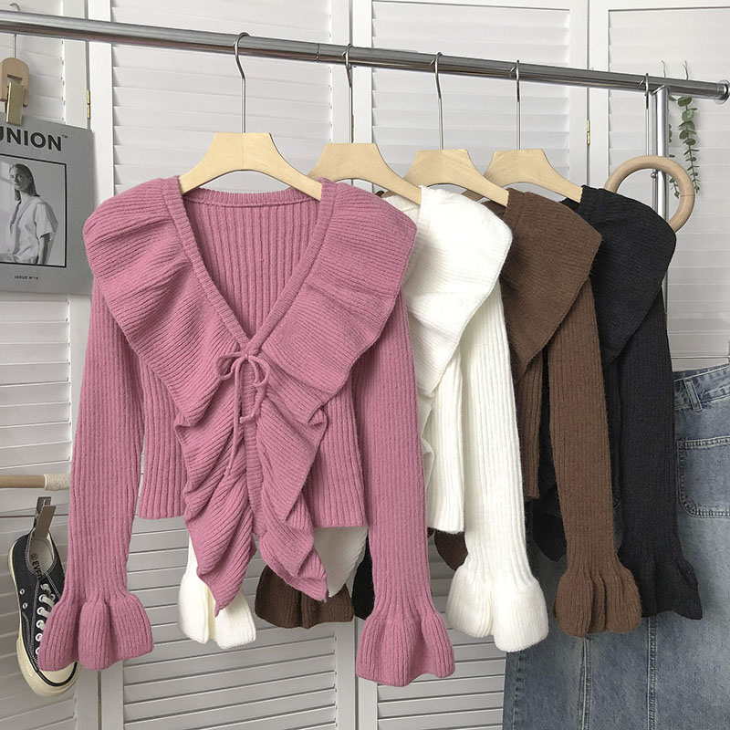 2022 autumn and winter Korean style retro all-match foreign style pink sweater for women