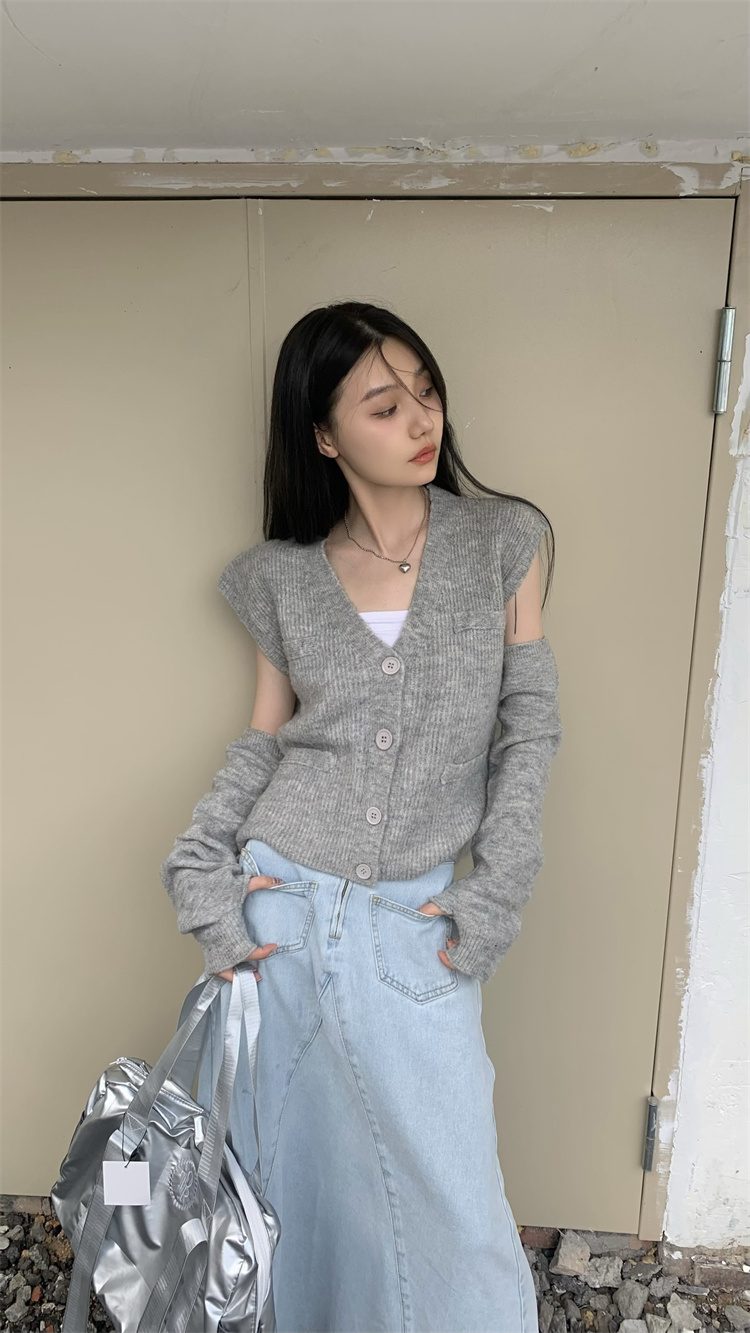 Real shot real price vest knitted cardigan vest with sleeves personality niche top