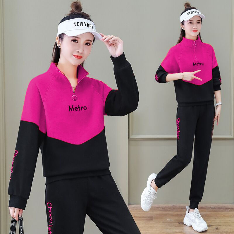 A complete set of embroidered fashion suit pants women's foreign style sports leisure two-piece Leggings suit