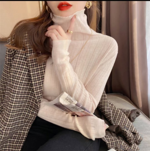 Turtleneck sweater women's spring wear black bottoming shirt slim fit and thin 2022 new western style knitted sweater top
